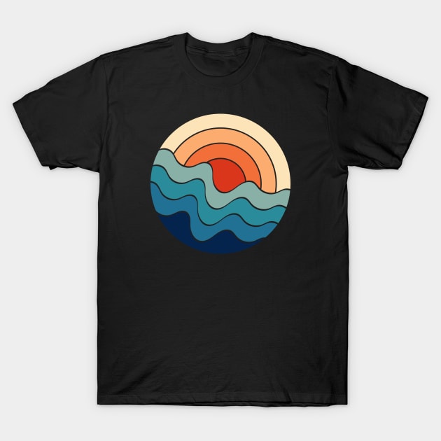 Retro 80s Art Sunrise Over The Ocean Waves T-Shirt by Insightly Designs